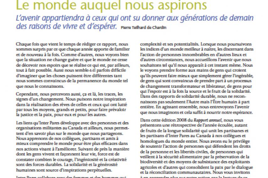 Page couverture du rapport annuel 2008