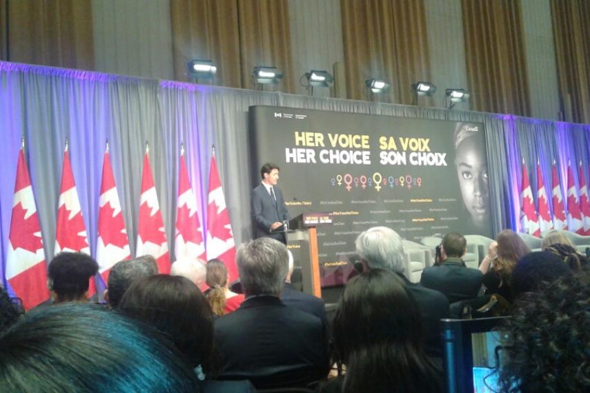 Prime Minister Justin Trudeau announces significant funding for women's sexual and reproductive health and rights at an International Women's Day panel in Ottawa, March 8th 2017.