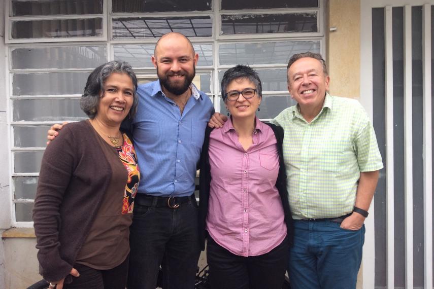 Mildrey Corrales (PCS), Mauricio Albarracín and Marcela Sánchez (both Colombia Diversa) with Bill Fairbairn.