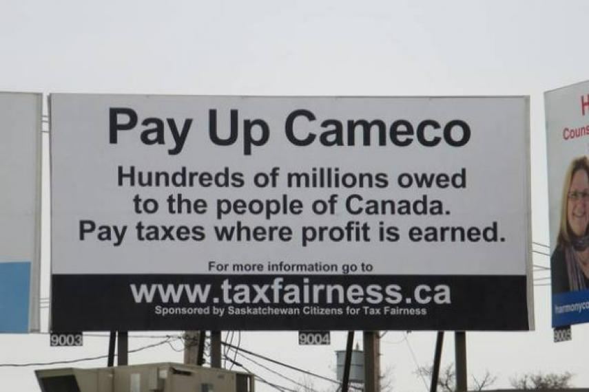 Saskatoon billboard about Cameco's tax dodge