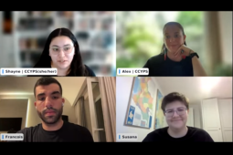 Screenshot of a Zoom webinar with four panelists.