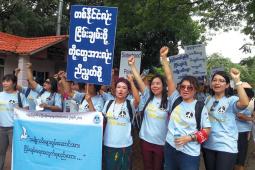 Women's march in the street of Burma