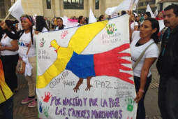 Demonstrators for peace in Bogota, Colombia