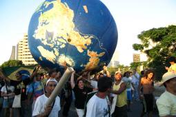 Demonstration with giant globe