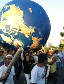 Demonstration with giant globe